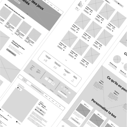 some wireframes for a board game ecommerce website
